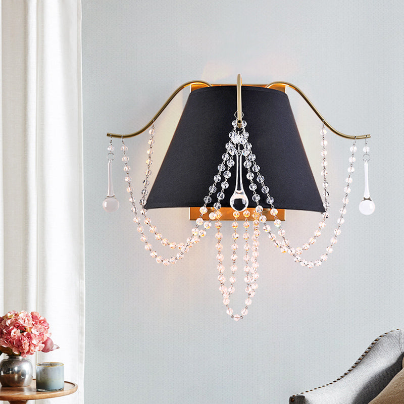Perlenwand montiertes Licht traditioneller durchscheinender Kristall 2 Lichter Schwarze Wandleuchtenbeleuchtung