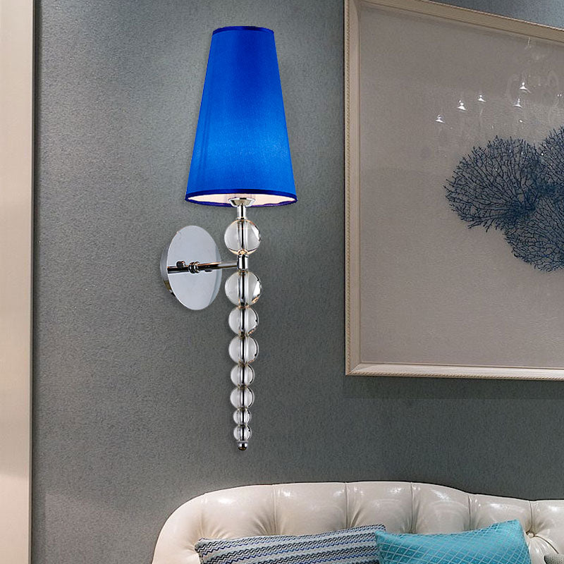Cone Living Room Sconce Light Modernism Clear Crystal Glass 1 Head Blue Wall Lighting Fixture, 19"/26.5" Tall