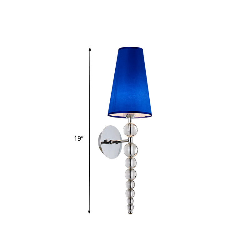 Cone Living Room Sconce Light Modernism Clear Crystal Glass 1 Head Blue Wall Lighting Fixture, 19"/26.5" Tall