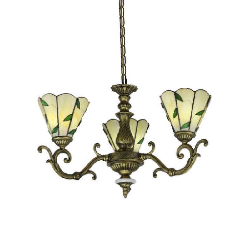 Beige Glass Green Chandelier Leaf 5/9/11 Lights Baroque Suspension Lighting Fixture for Kitchen