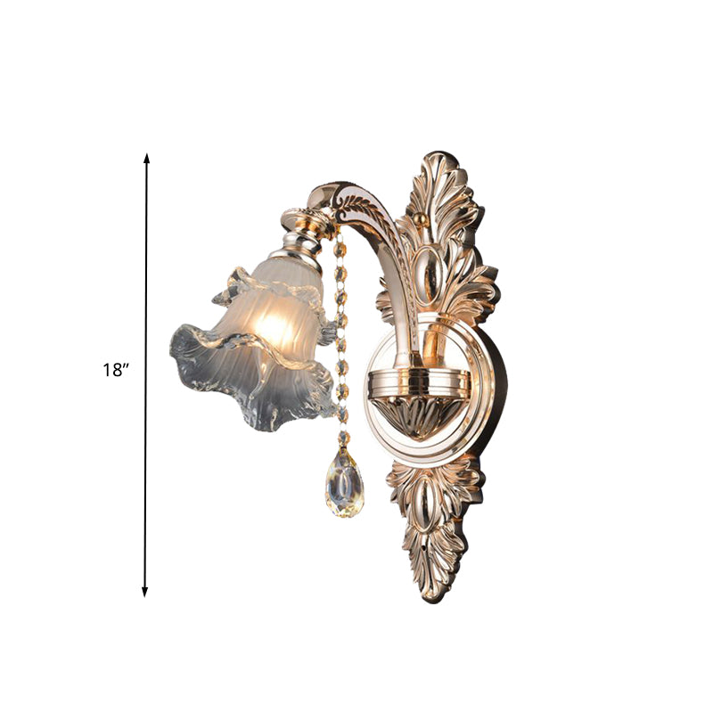1/2 Lights Crystal Wall Sconce Traditionalist Gold Flower Living Room Wall Mounted Light