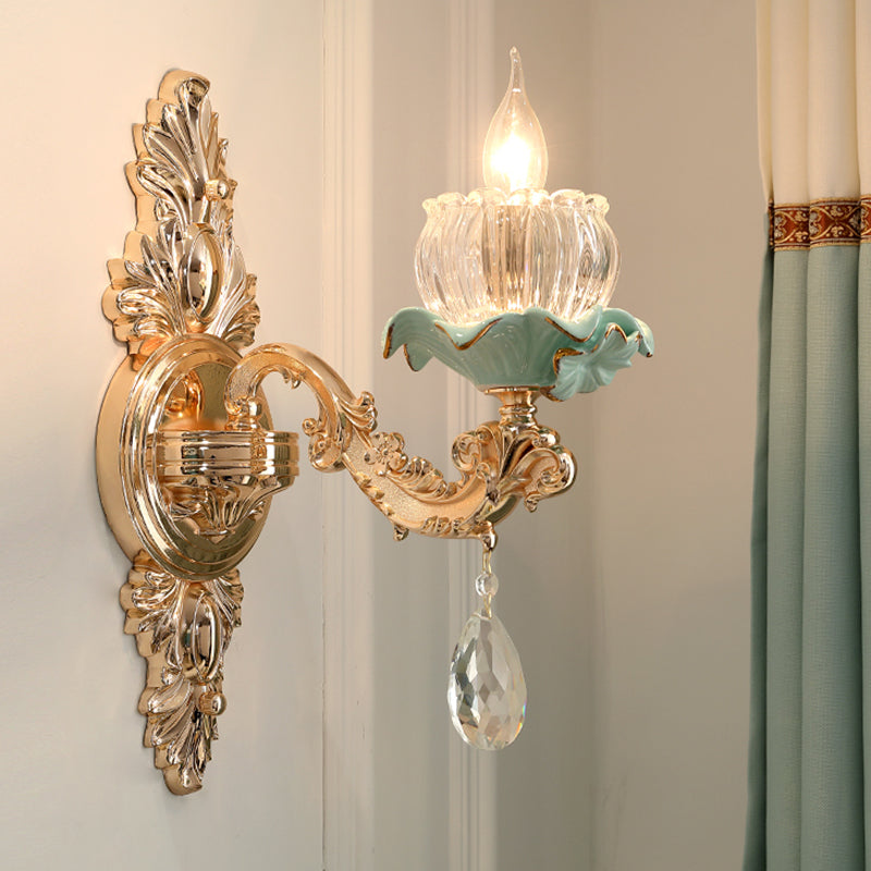 Wit/blauw 1/2 lichten Wandverlichting Traditionele doorschijnende kristal kaars LED Wandmontage Licht