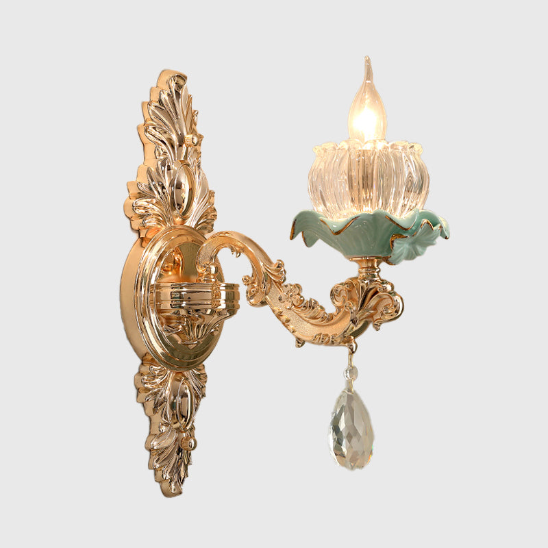 Wit/blauw 1/2 lichten Wandverlichting Traditionele doorschijnende kristal kaars LED Wandmontage Licht