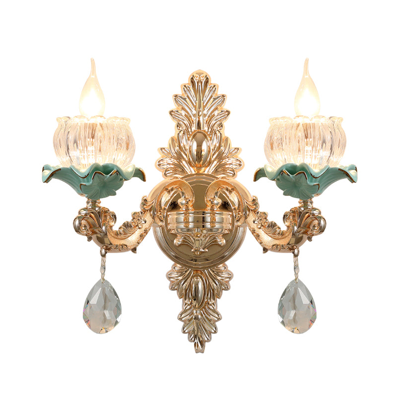 Wit/blauw 1/2 lichten Wandverlichting Traditionele doorschijnende kristal kaars LED Wandmontage Licht