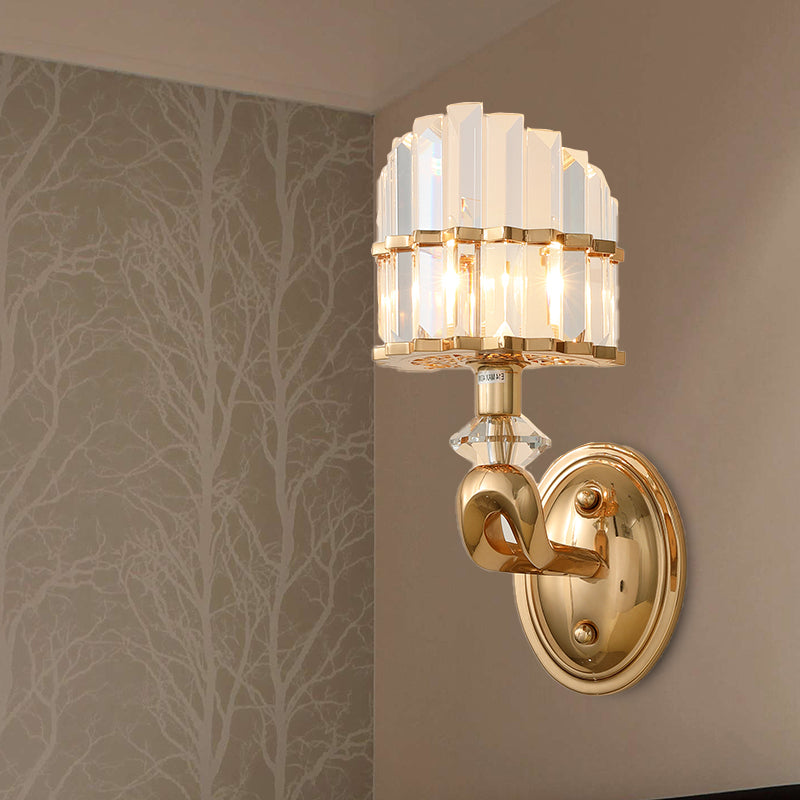 Crystal Gold Wall Lamp Geometric 1/2 Bulbs Modernist LED Wall Lighting Fixture for Living Room