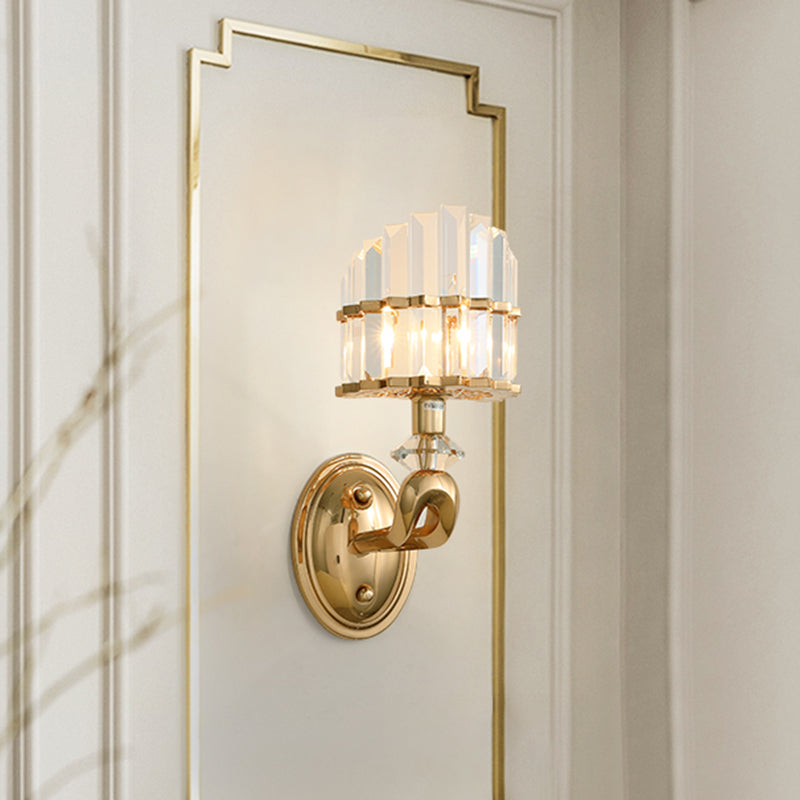 Crystal Gold Wall Lamp Geometric 1/2 Bulbs Modernist LED Wall Lighting Fixture for Living Room