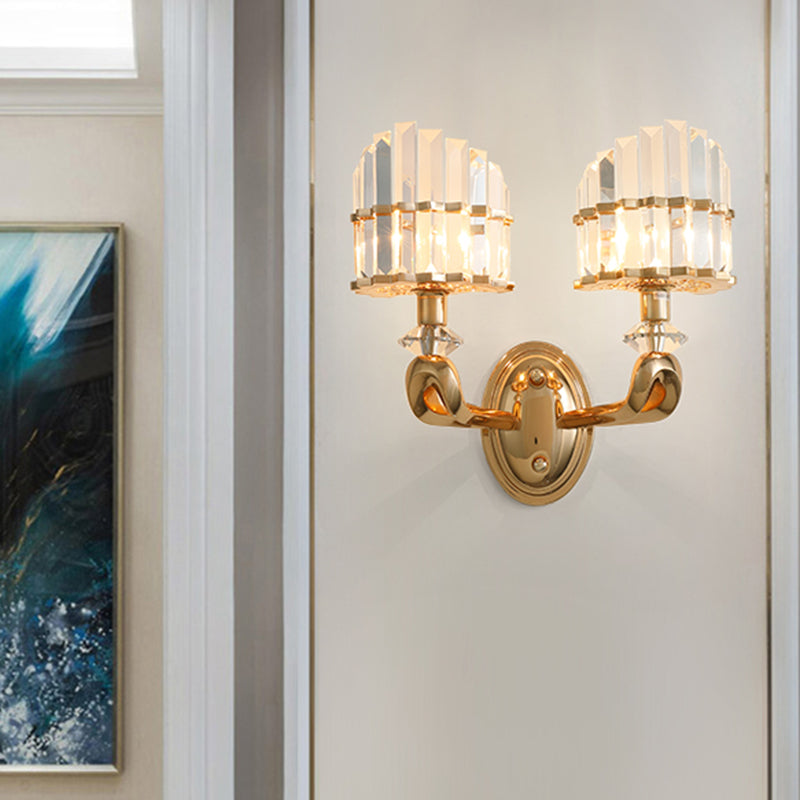 Crystal Gold Wall Lamp Geometric 1/2 Bulbs Modernist LED Wall Lighting Fixture for Living Room