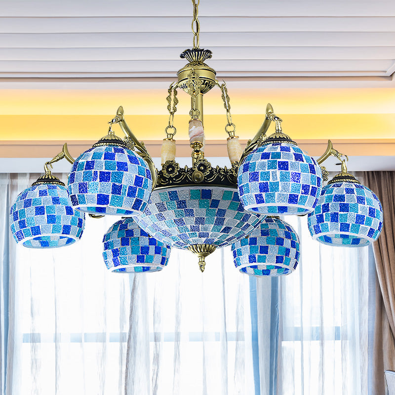 Gebrandschilderd glasbol Kroonluchter Hanglamp Mediterraan 5/9/11 Lichten Blue Hanging Lamp
