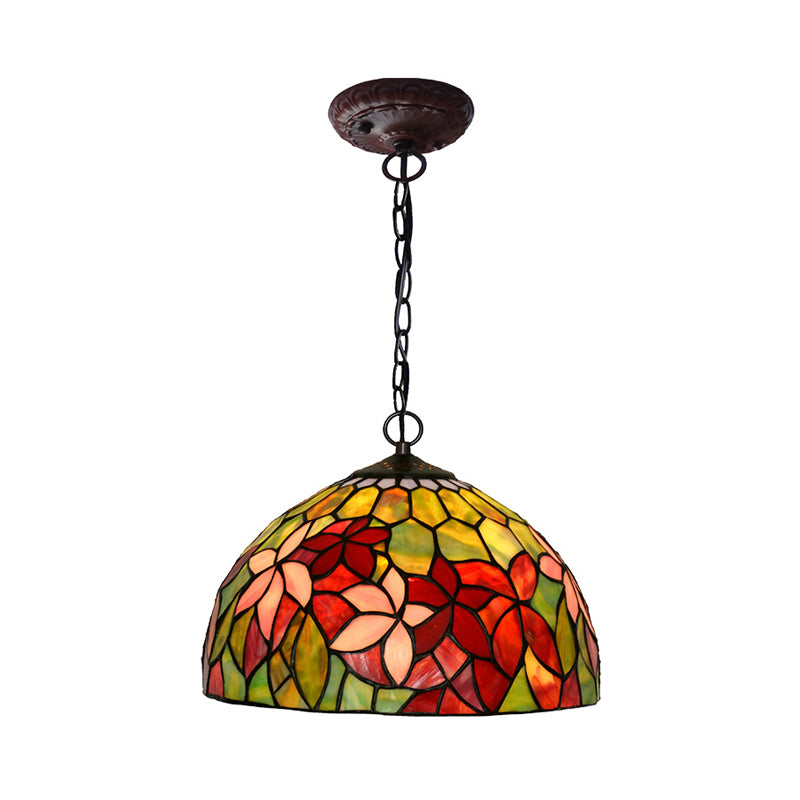 12"/16" Wide Black 1/2 Lights Chandelier Lighting Fixture Mediterranean Red Cut Glass Petal Pendant Lamp