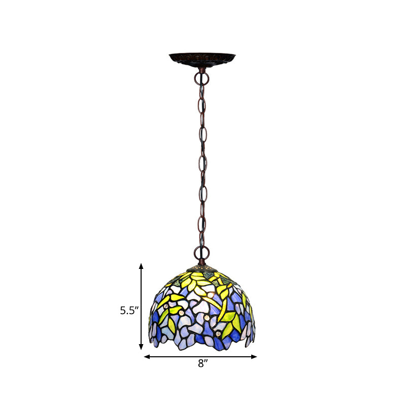 1/2 Lights Dome Hanging Chandelier Tiffany Yellow Cut Glass Pendant Lamp for Kitchen, 8"/12"/16" W