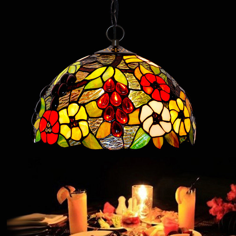 Lampadella a cupola a cupola 2 luci rosse/verde/viola macchiata di vetrata Tiffany Imposto a sospensione