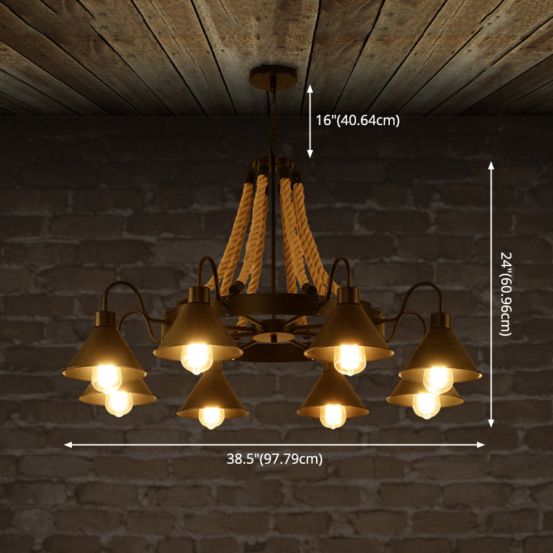 Black Wrought Iron Ceiling Hung Fixtures Vintage Rope Pendant Lighting for Bar