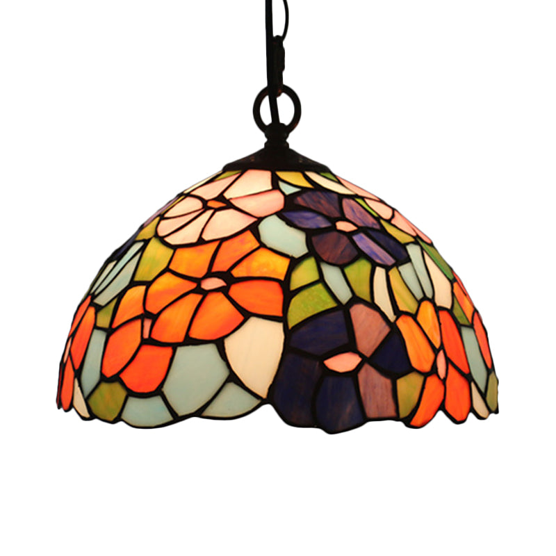 Black Blossom Down Lighting Mediterranean 1 Light Red/Yellow/Blue Stained Glass Ceiling Pendant Light
