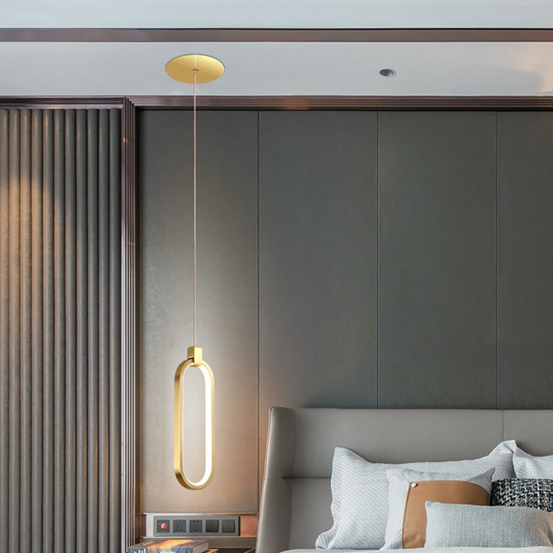 Minimalist Style LED Hanging Pendant Light Oval Pendant Light Kit with Metal Shade