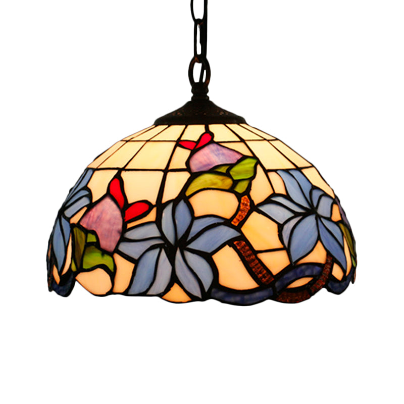 Black Blossom Down Lighting Mediterranean 1 Light Red/Yellow/Blue Stained Glass Ceiling Pendant Light