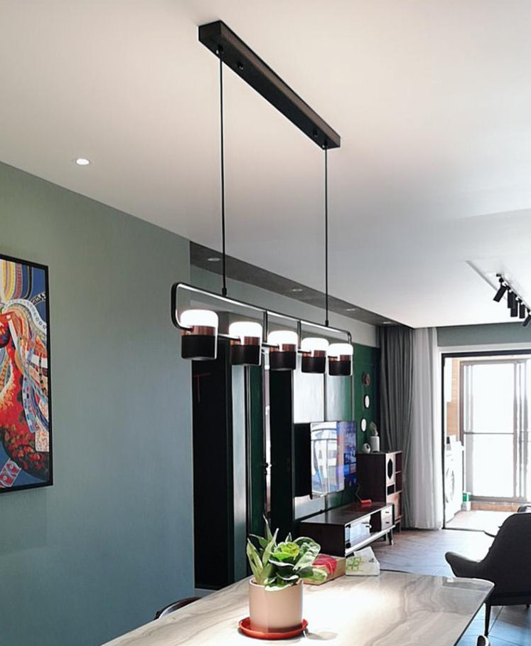 Isola lineare Luce a sospensione Modern Stile moderno sala da pranzo Isola lampadario Luce in nero