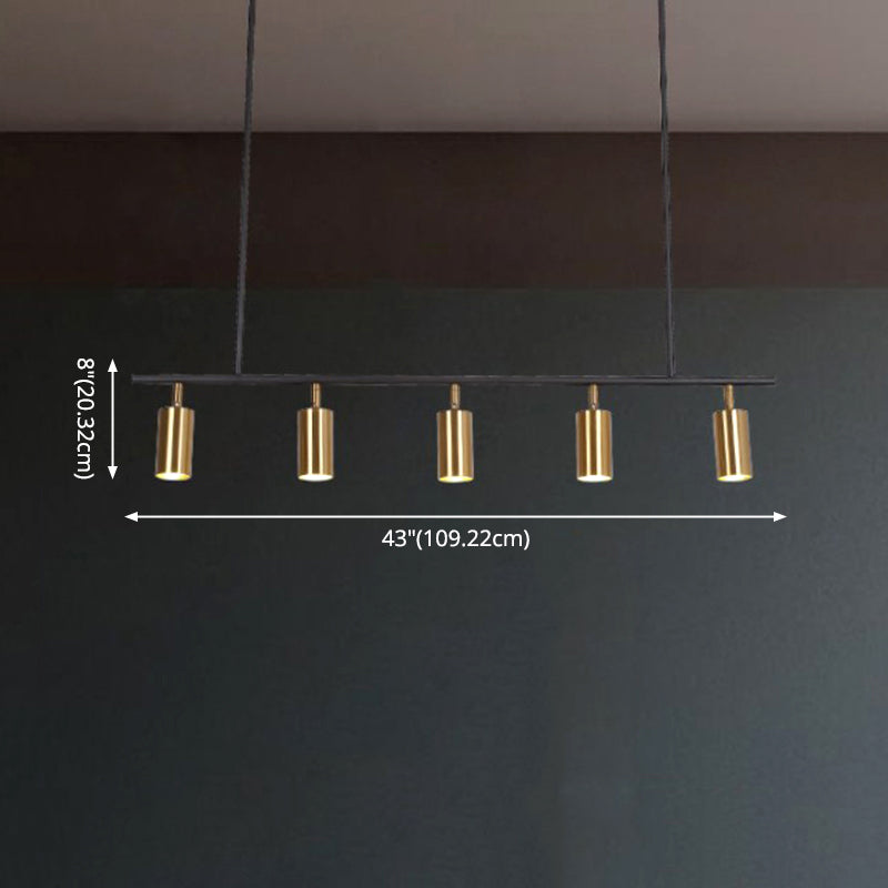 Cilindri dorati Isola illuminazione Apparegola in stile minimalista in metallo isola a sospensione Luce