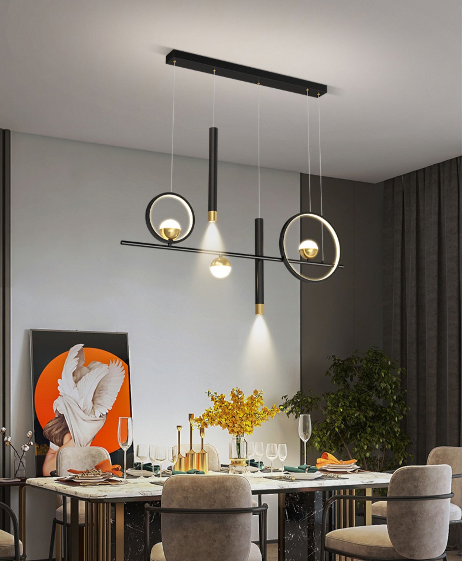 Nuove moderne idee di illuminazione dell'isola a led in metallo Lampada lampadario lineare per sala da pranzo