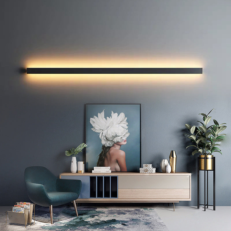 Metal Linear Sconce Light Fixture Modern Style LED Black Wall Mount Light Fixture