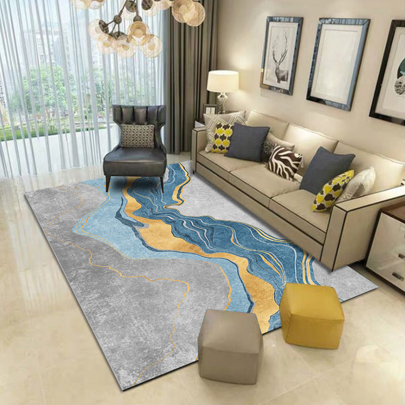 Blue Abstract Indoor Carpet Polyester Modern Rug Anti-Split Backing Area Rug for Indoor Room