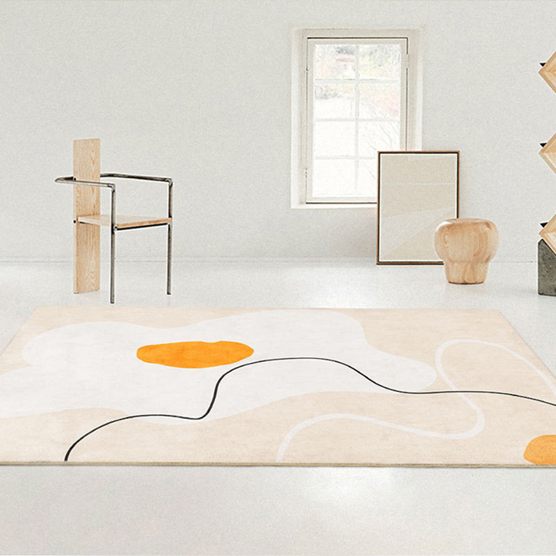 Beige Modern Area Rug Polyester Color Block Carpet Non-Slip Backing Rug for Living Room