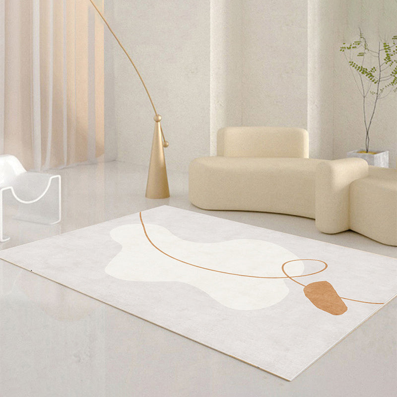 Beige Modern Area Rug Polyester Color Block Carpet Non-Slip Backing Rug for Living Room