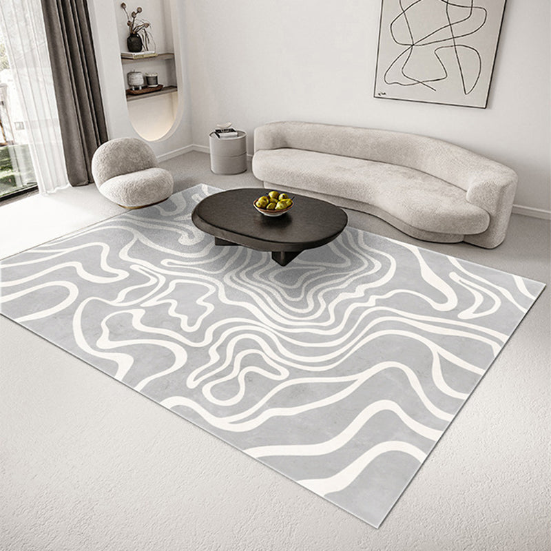 Modern Indoor Rug Stripe Print Carpet Polyester Non-Slip Backing Area Carpet for Living Room
