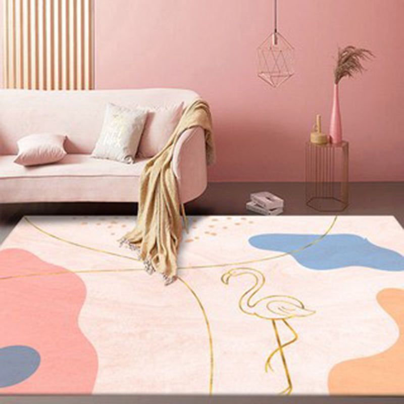 Modern Color-Blocked Rug Pink Polyester Area Carpet Non-Slip Backing Rug for Living Room