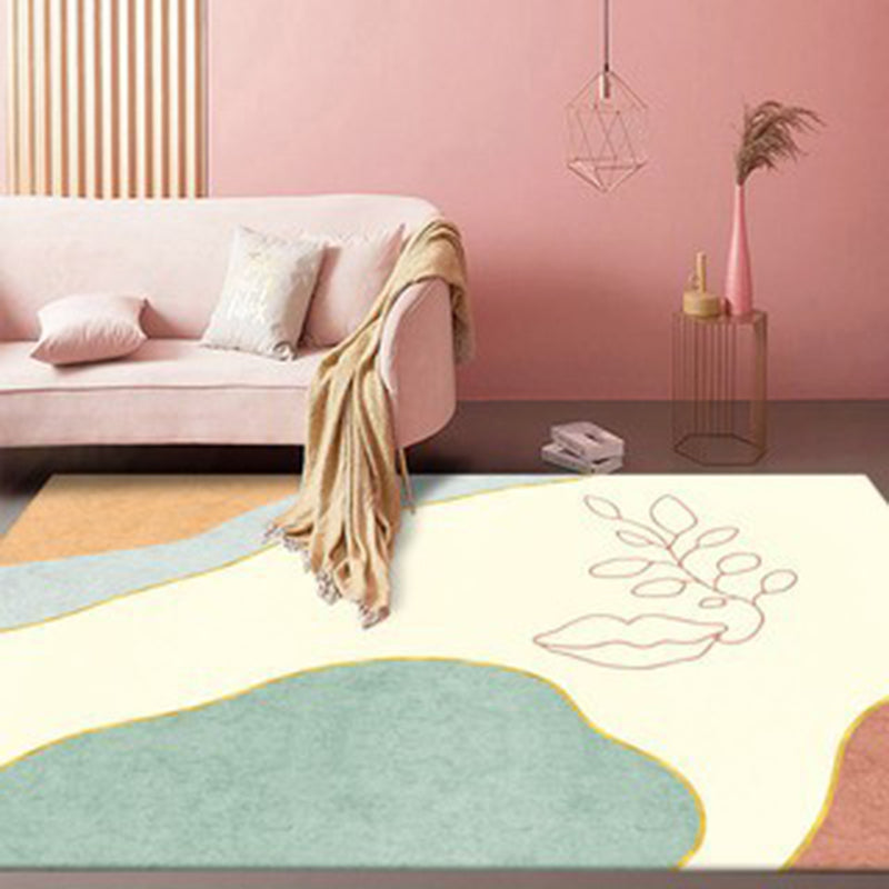 Modern Color-Blocked Rug Pink Polyester Area Carpet Non-Slip Backing Rug for Living Room