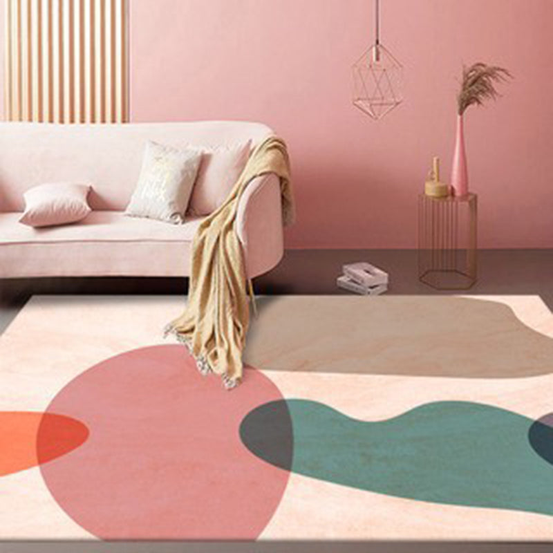 Modern Color-Blocked Rug Pink Polyester Area Carpet Non-Slip Backing Rug for Living Room