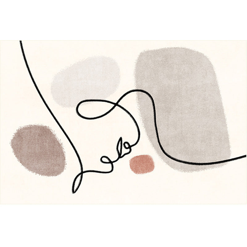 Beige Abstart Rug Polyester Modern Carpet Non-Slip Backing Area Rug for Living Room