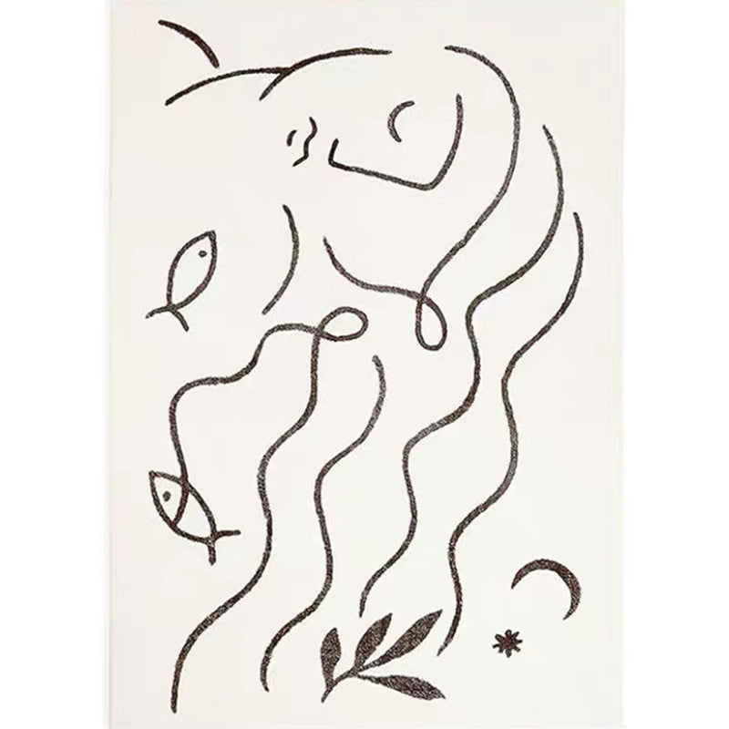 Beige Abstart Rug Polyester Modern Carpet Non-Slip Backing Area Rug for Living Room