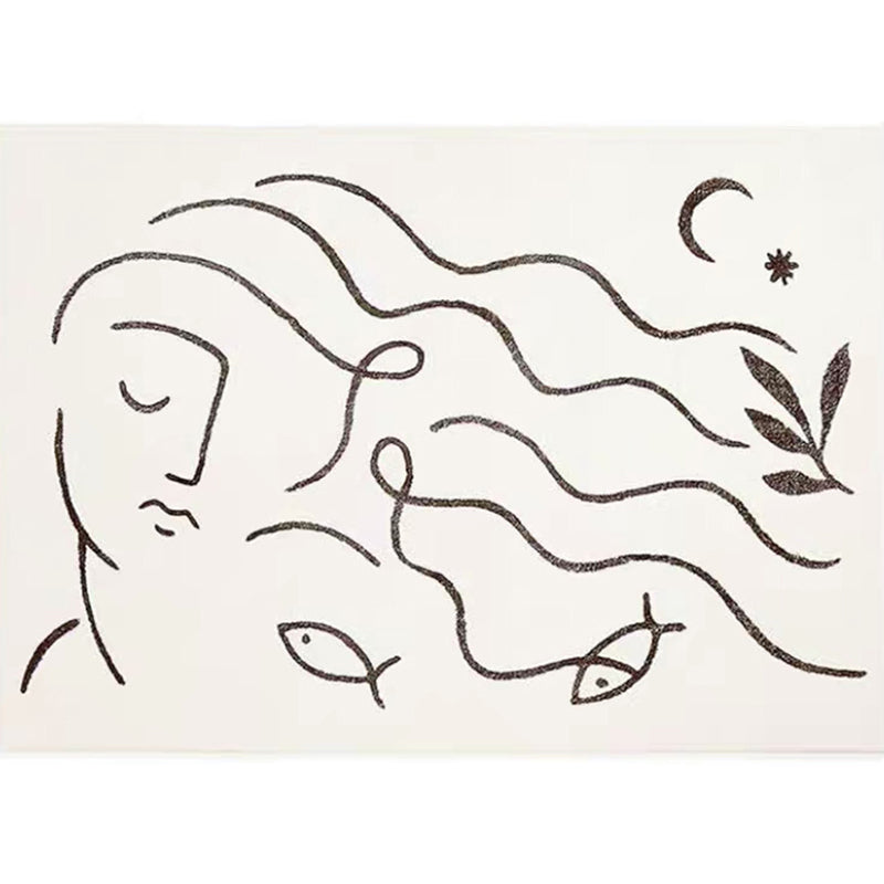 Beige Abstart Rug Polyester Modern Carpet Non-Slip Backing Area Rug for Living Room