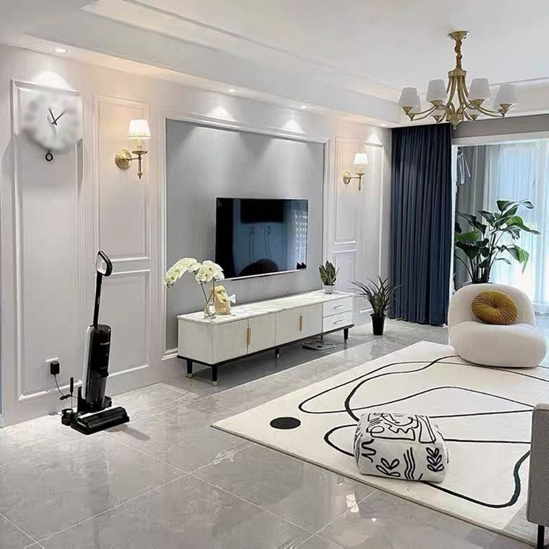 Beige Abstart Rug Polyester Modern Carpet Non-Slip Backing Area Rug for Living Room