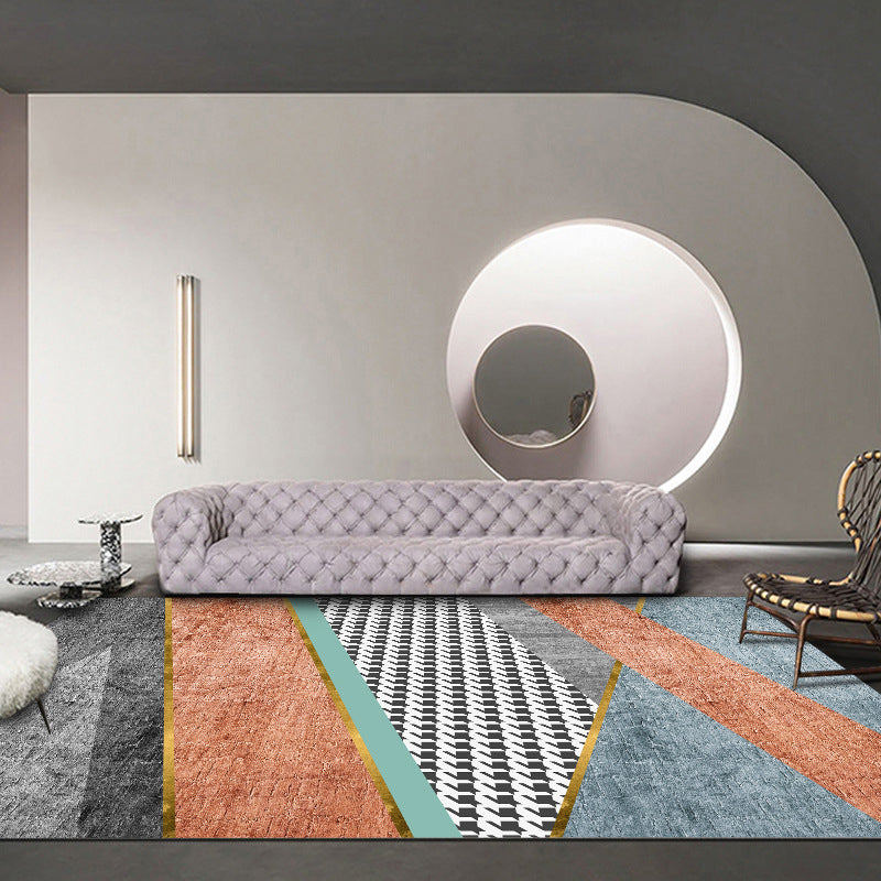 Modern Color-Blocked Carpet Blue Polyester Area Rug Stain Resistant Rug for Living Room