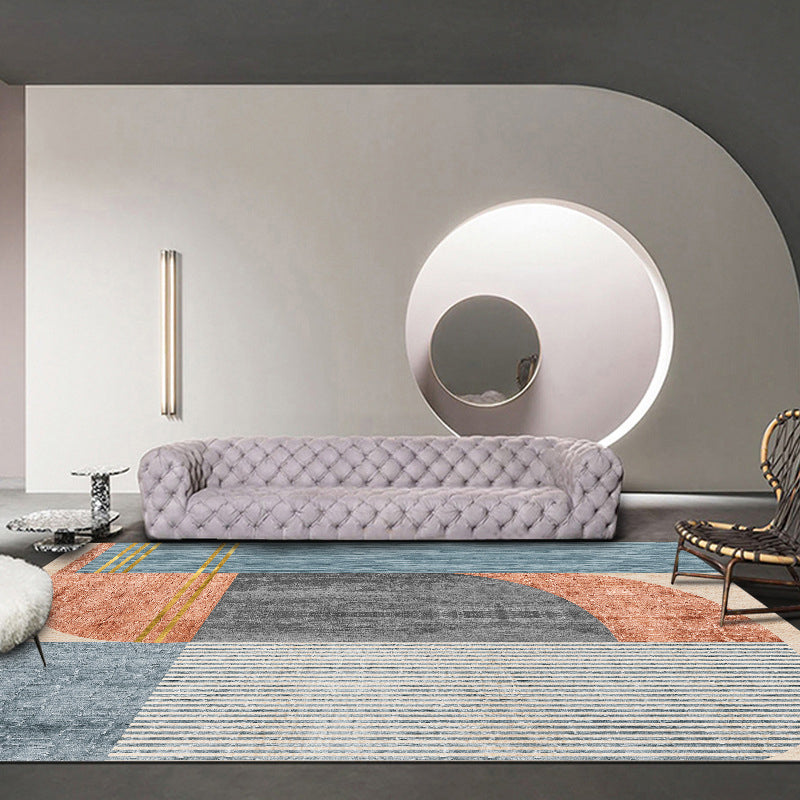 Modern Color-Blocked Carpet Blue Polyester Area Rug Stain Resistant Rug for Living Room