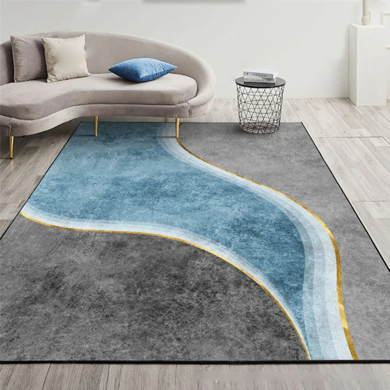 Minimalist Living Room Area Rug Contrast Panel Carpet Polyster Area Rug with Non-Slip Backing