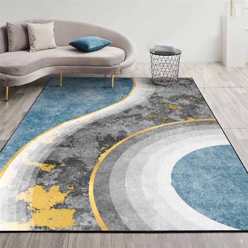 Minimalist Living Room Area Rug Contrast Panel Carpet Polyster Area Rug with Non-Slip Backing