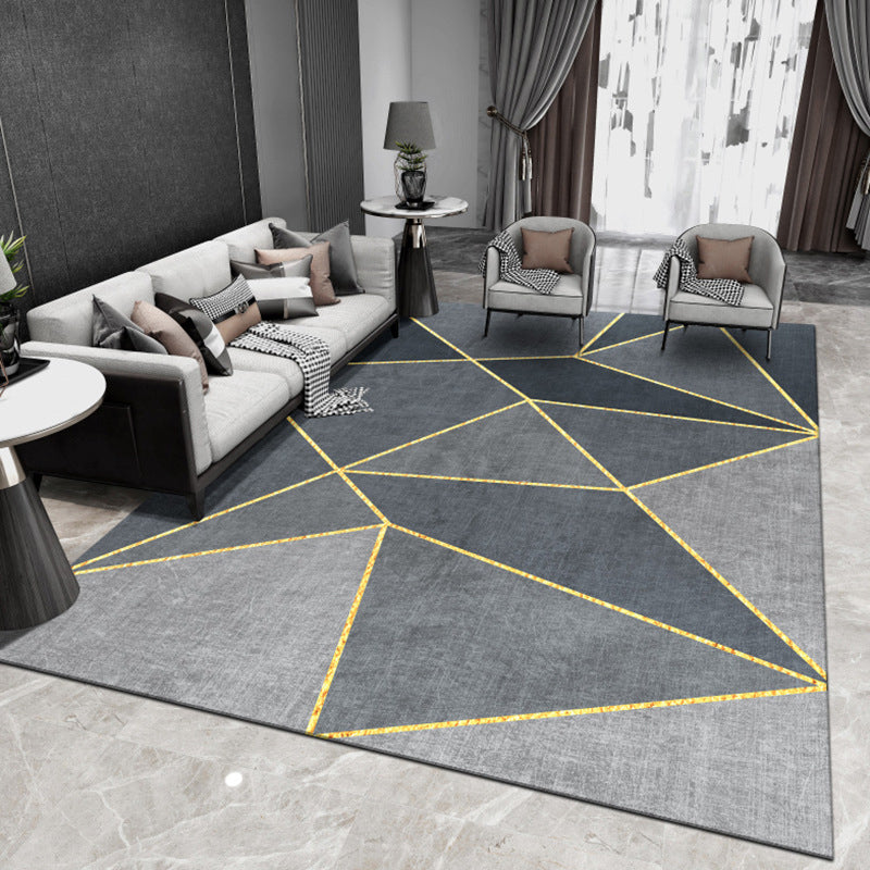 Stylish Grey Color-Blocked Carpet Polyester Modern Rug Non-Slip Area Rug for Living Room