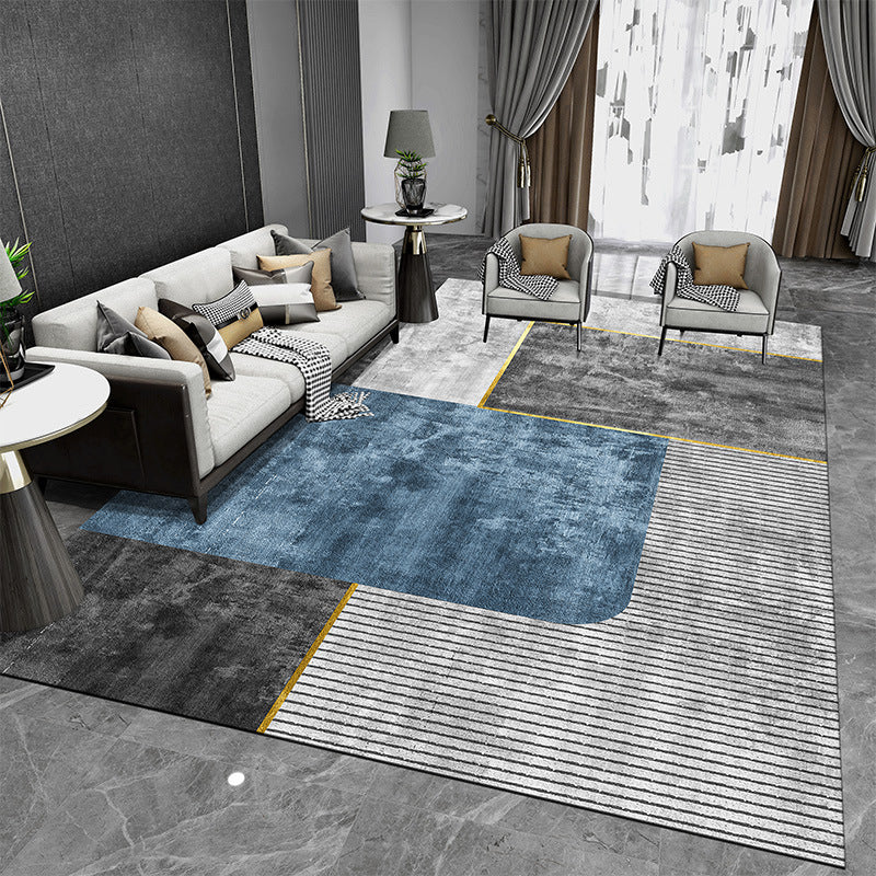 Stylish Grey Color-Blocked Carpet Polyester Modern Rug Non-Slip Area Rug for Living Room