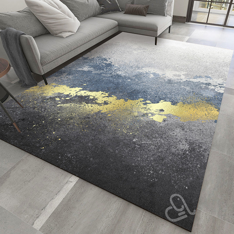Stylish Grey Color-Blocked Carpet Polyester Modern Rug Non-Slip Area Rug for Living Room