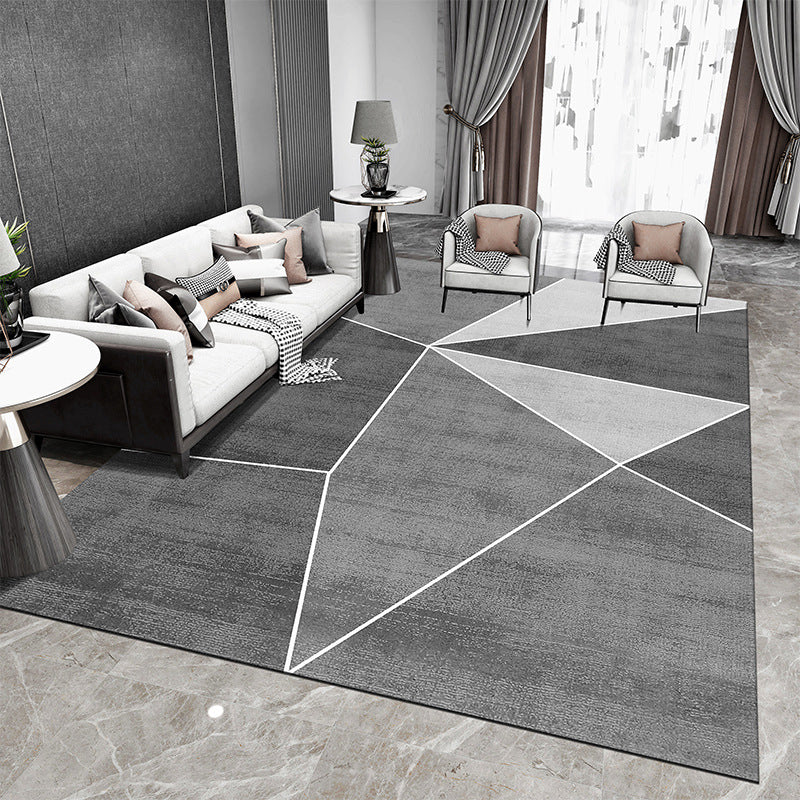 Stylish Grey Color-Blocked Carpet Polyester Modern Rug Non-Slip Area Rug for Living Room
