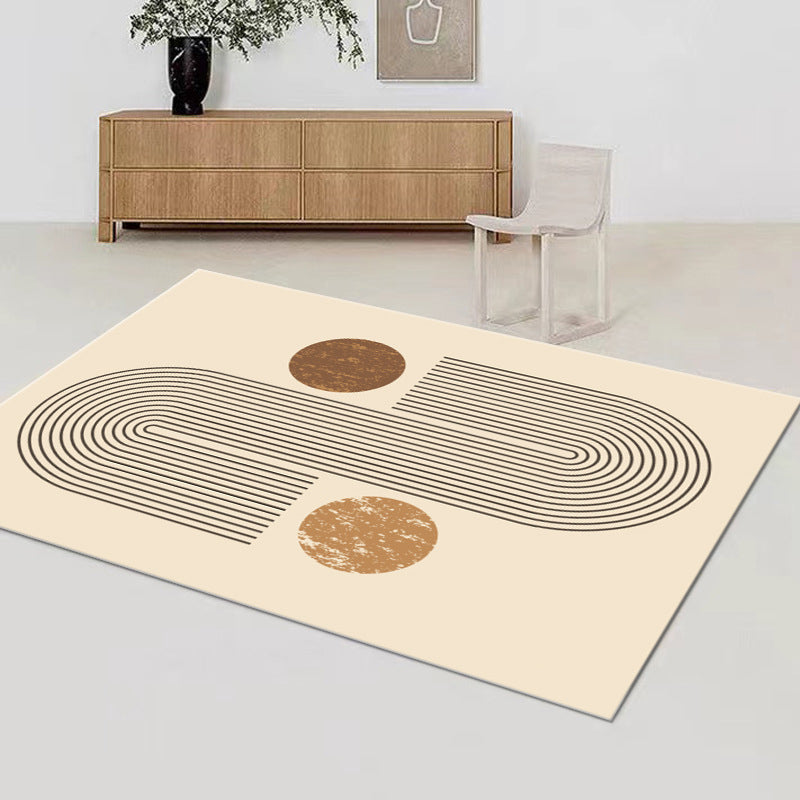 Beige Modern Area Rug Polyester Striped Carpet Non-Slip Indoor Rug for Living Room