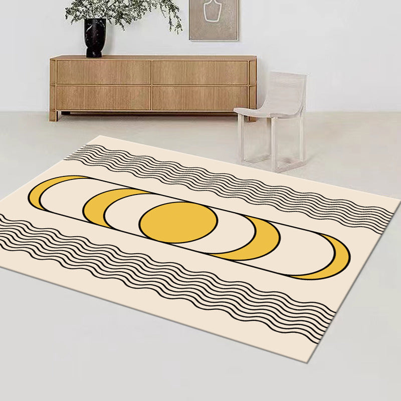 Beige Modern Area Rug Polyester Striped Carpet Non-Slip Indoor Rug for Living Room