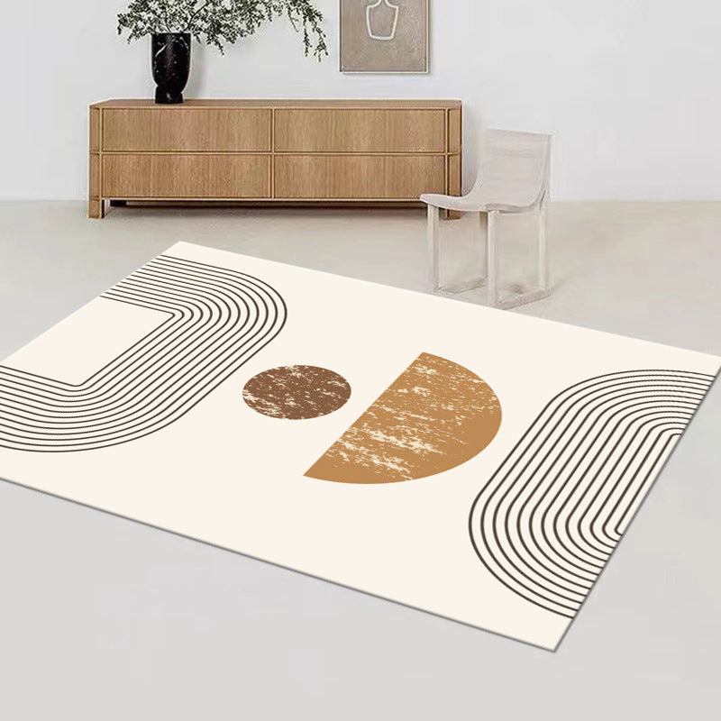 Beige Modern Area Rug Polyester Striped Carpet Non-Slip Indoor Rug for Living Room