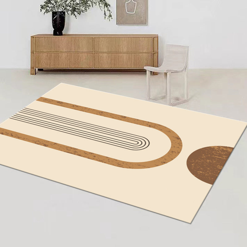 Beige Modern Area Rug Polyester Striped Carpet Non-Slip Indoor Rug for Living Room