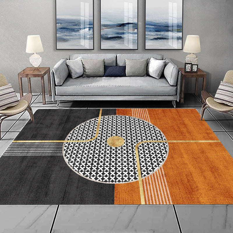 Fancy Color-Blocked Rug Grey Modern Area Carpet Polyester Non-Slip Backing Rug for Bedroom