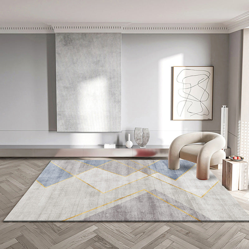 Fancy Color-Blocked Rug Grey Modern Area Carpet Polyester Non-Slip Backing Rug for Bedroom