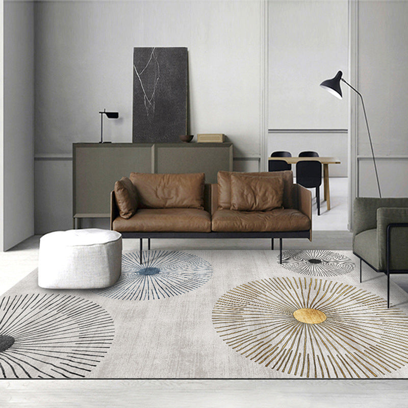 Fancy Color-Blocked Rug Grey Modern Area Carpet Polyester Non-Slip Backing Rug for Bedroom