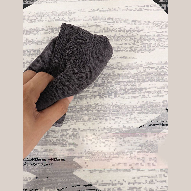 Fancy Color-Blocked Rug Grey Modern Area Carpet Polyester Non-Slip Backing Rug for Bedroom